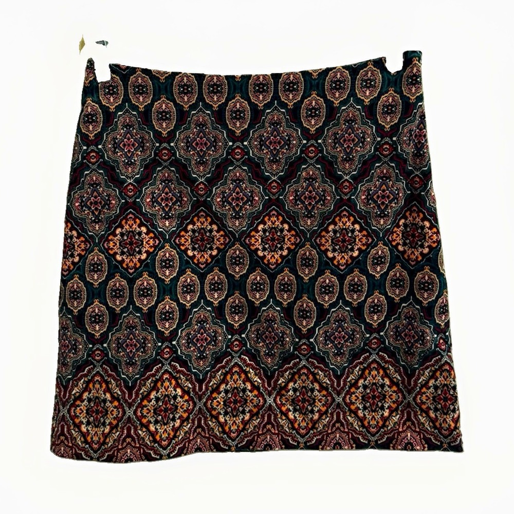 LOFT Womens Teal Paisley Corduroy A-Line Short Skirt Size 4 Lined Stretch Preppy